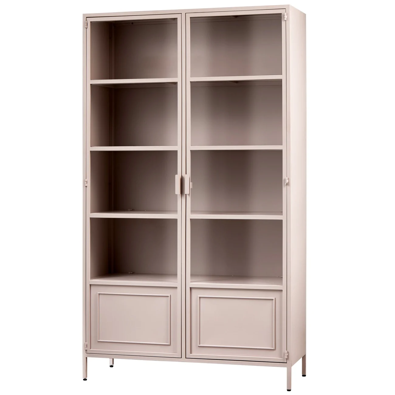 Vitrine Ronja aus Metall, pulverbeschichtet, Industrial Stil, Rosa, Glasfront, 2 Türen, 4 Einlegeböden - Woood
