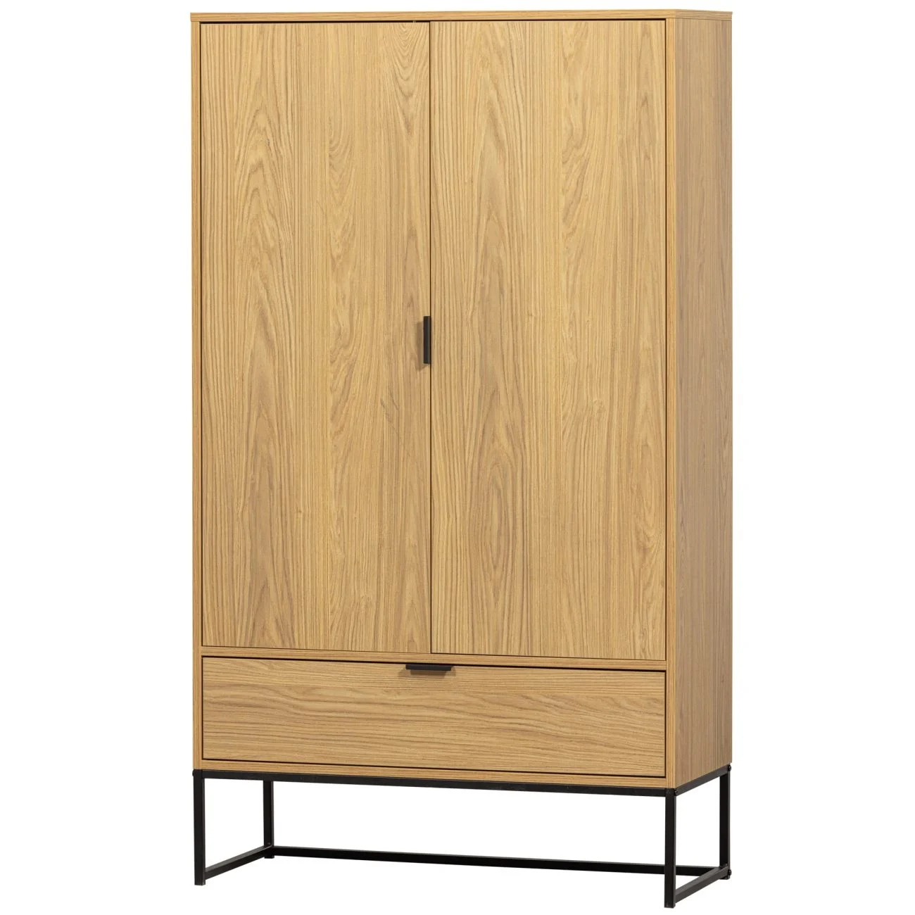 Schrank Silas aus Kiefernholz, modernes Design, natur, stabile Metallfüße, mit Türen und Schublade - Woood