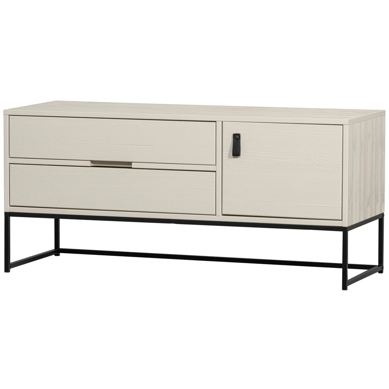 TV-Board Silas aus Kiefernholz, modern skandinavisch, hellgrau, 120 cm Breite, Metallgestell