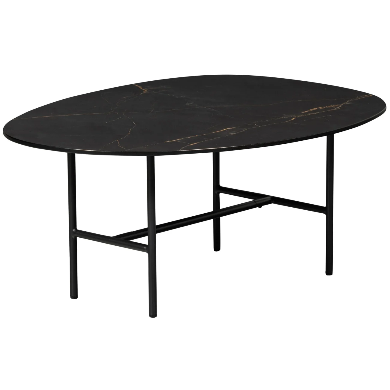 Couchtisch Vajen aus Porzellan, modernes Design, Schwarz, 80x60 cm, stabile Metallbeine - Woood