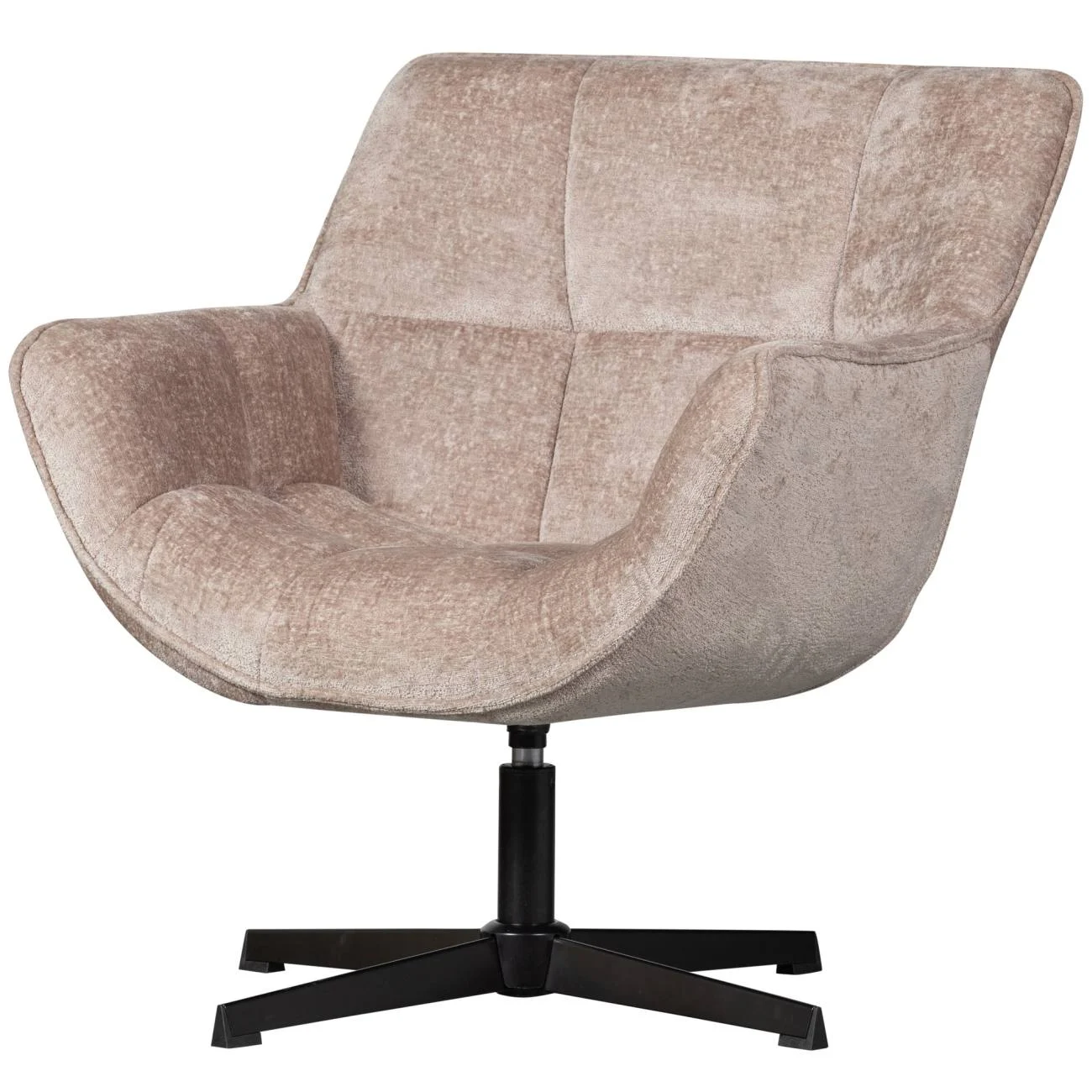 Drehsessel Wibo aus Chenille-Stoff, modern, taupe, mit schwarzem Mittelfuß, gepolstert
