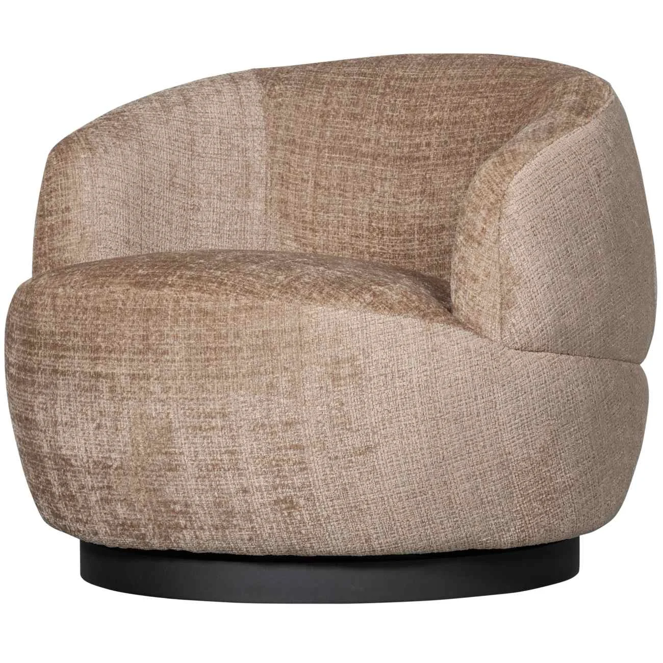 Drehsessel Woolly aus Chenille-Stoff, modern, sandfarben, luxuriöse Struktur, drehbar
