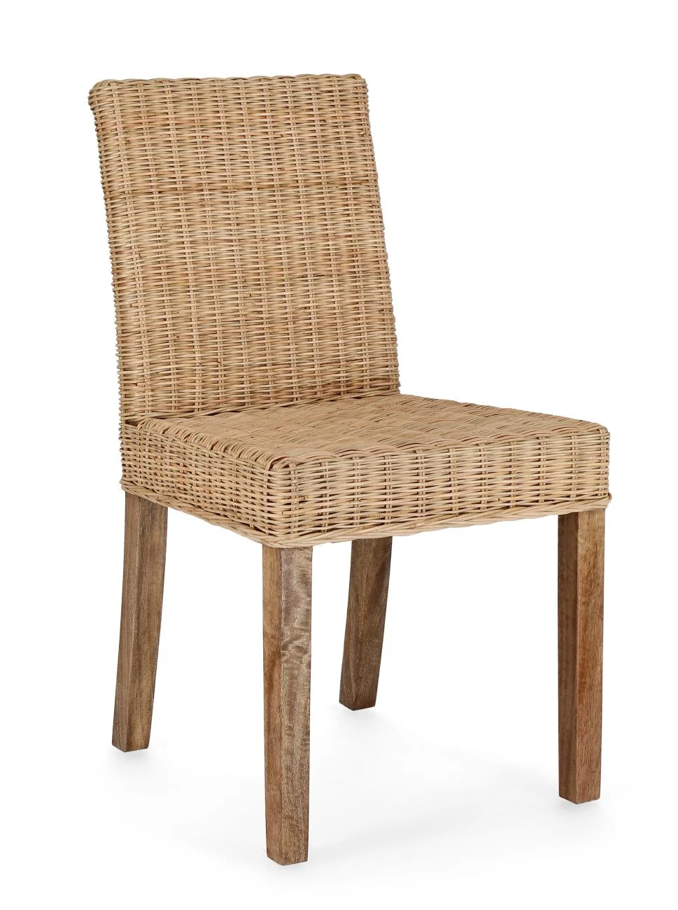 Esszimmerstuhl Analuz aus Rattan, klassischer Stil, Natur, Gestell aus Mangoholz, 4-Fuß Design