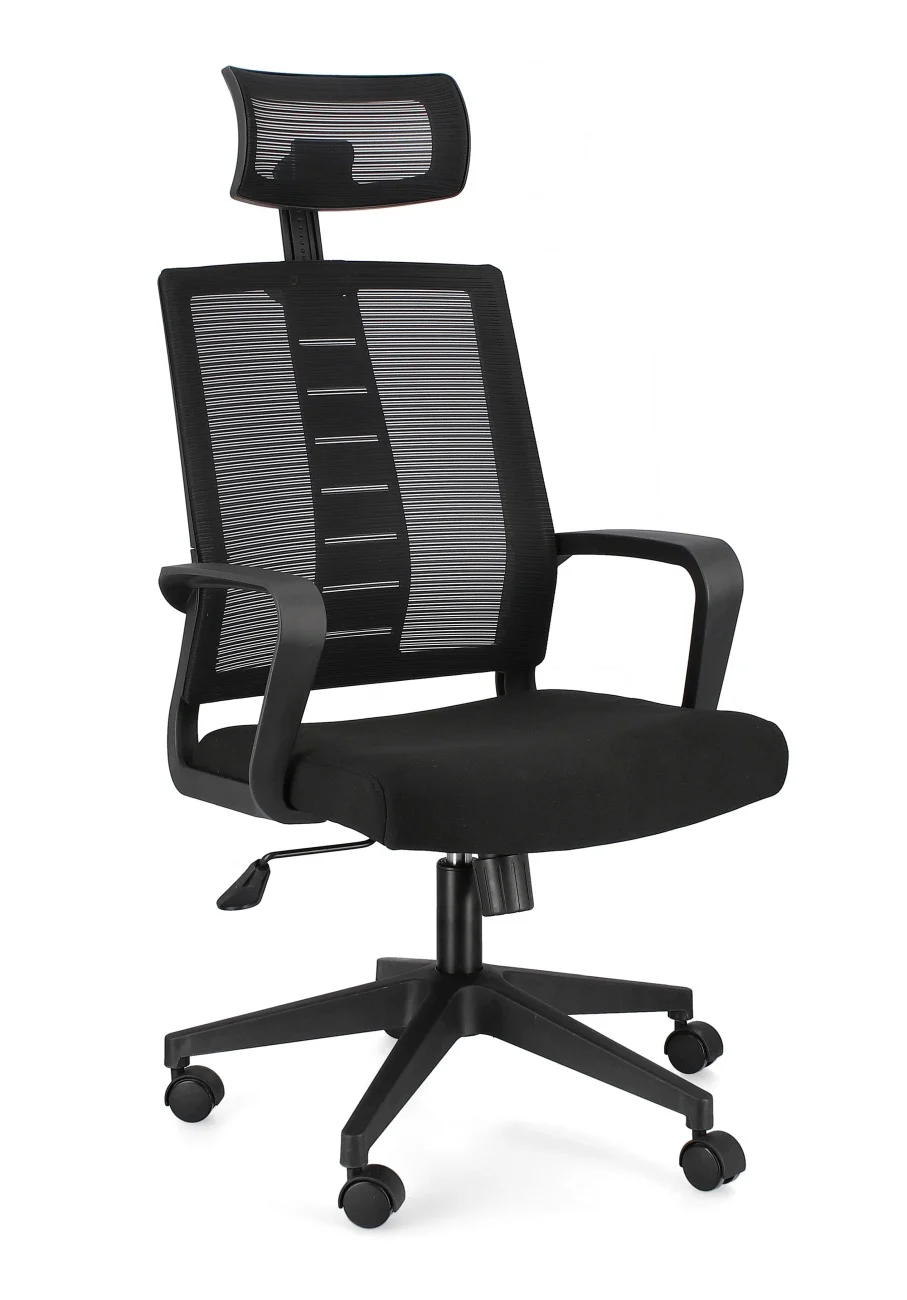 Bürostuhl Roman mit Kopfstütze, Stoff und Netzgewebe, modern, Schwarz, höhenverstellbar - Bizzotto