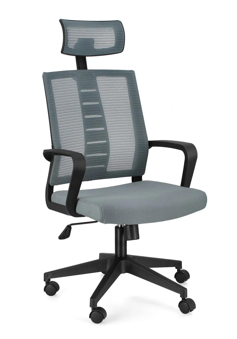 Bürostuhl Roman mit Kopfstütze, Stoff und Netz, modern und ergonomisch, grau, höhenverstellbar - Bizzotto