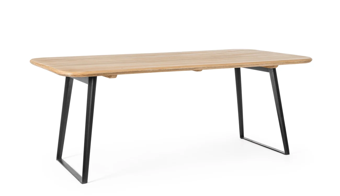 Esstisch Nashik aus Mangoholz, rechteckig, natur, schwarz lackiertes Metallgestell, 200 cm, für 6–8 Personen - Bizzotto