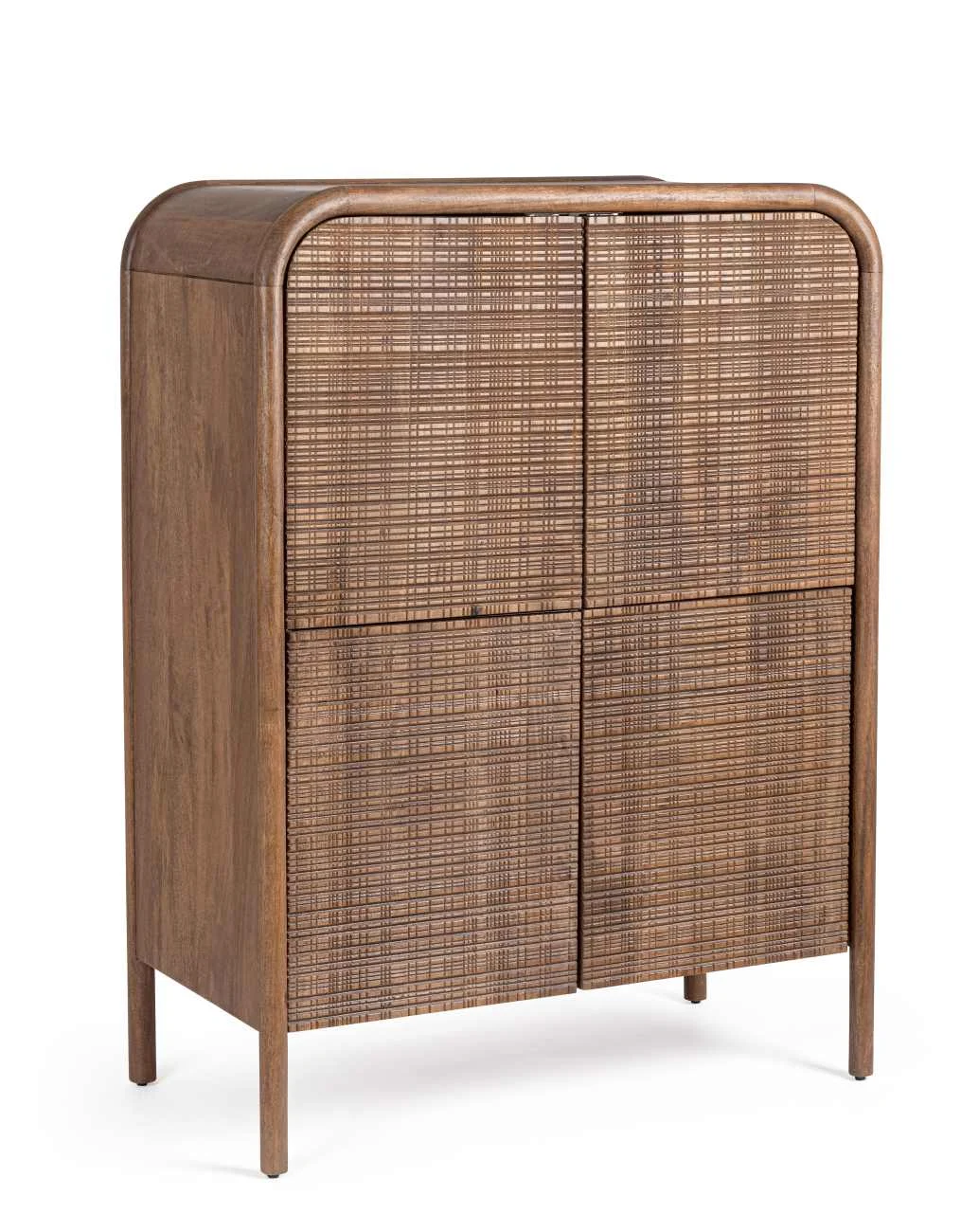 Kommode Sanat aus Mangoholz, Retro Chic mit handgefertigten Schnitzereien, braun, 4 Türen - Bizzotto