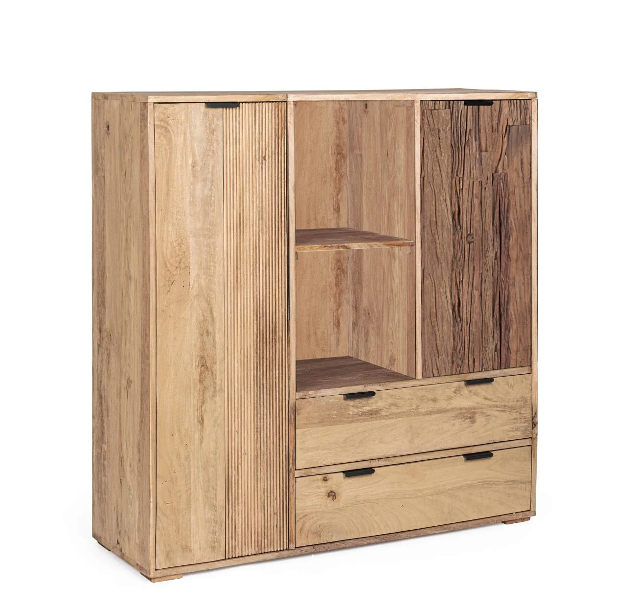 Kommode Nashik aus Mangoholz, klassischer Stil, Natur, mit 2 Türen und 2 Schubladen - Bizzotto