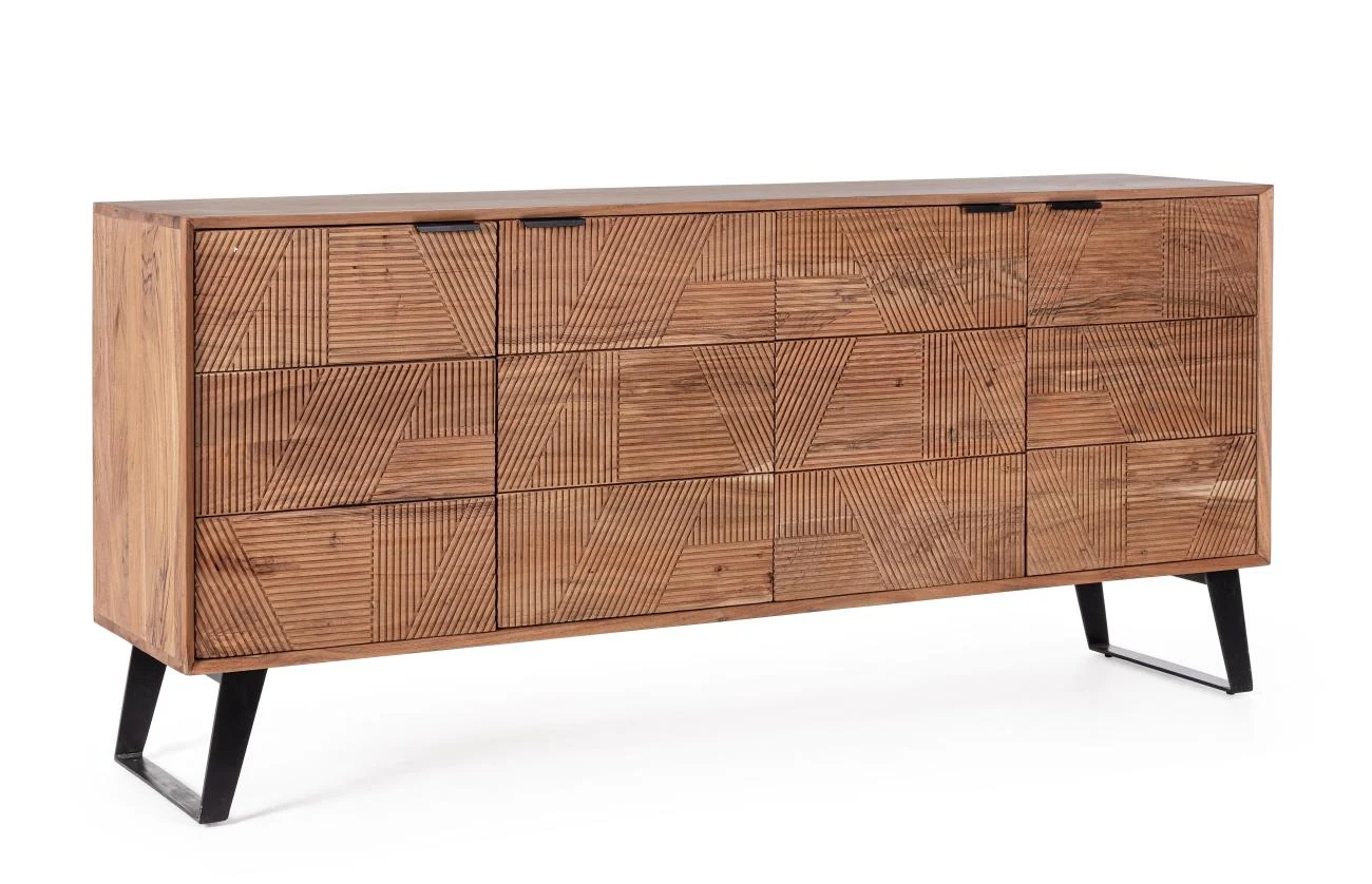 Sideboard Isar aus Akazienholz, klassische Form mit handgefertigten Schnitzereien, natur, 175 cm - Bizzotto