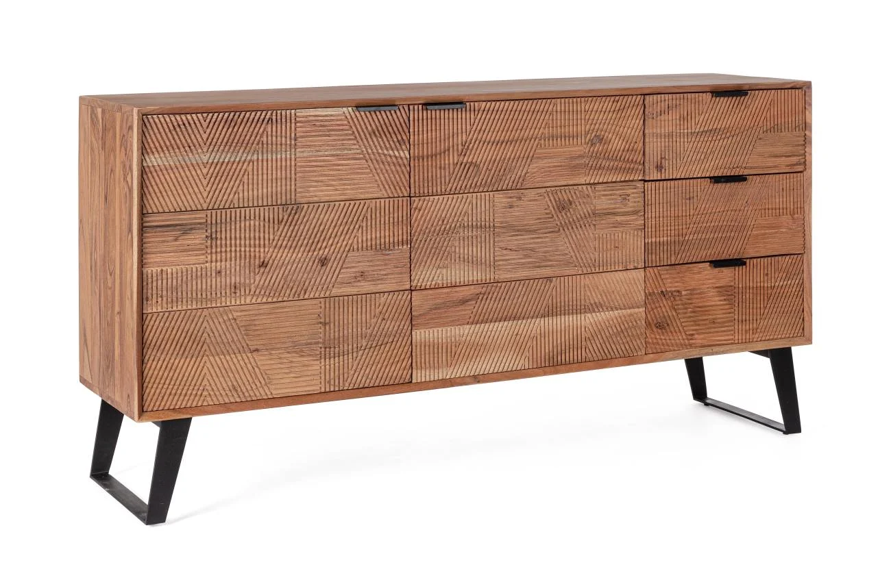 Sideboard Isar aus Akazienholz, handgefertigte Fronten, modern, natur, 160 cm, Bizzotto
