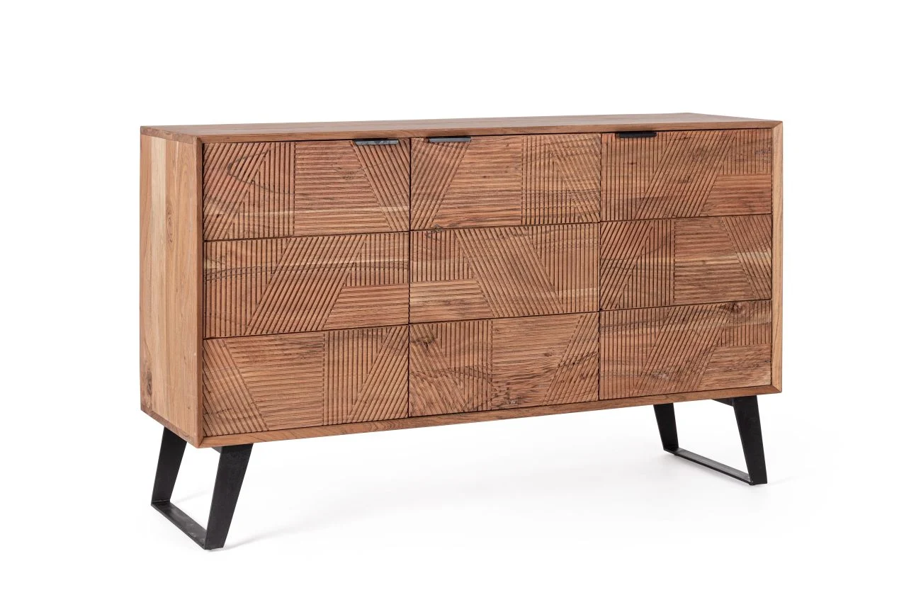 Sideboard Isar aus Akazienholz, handgefertigte Front, modern, Natur, 130 cm breit - Bizzotto