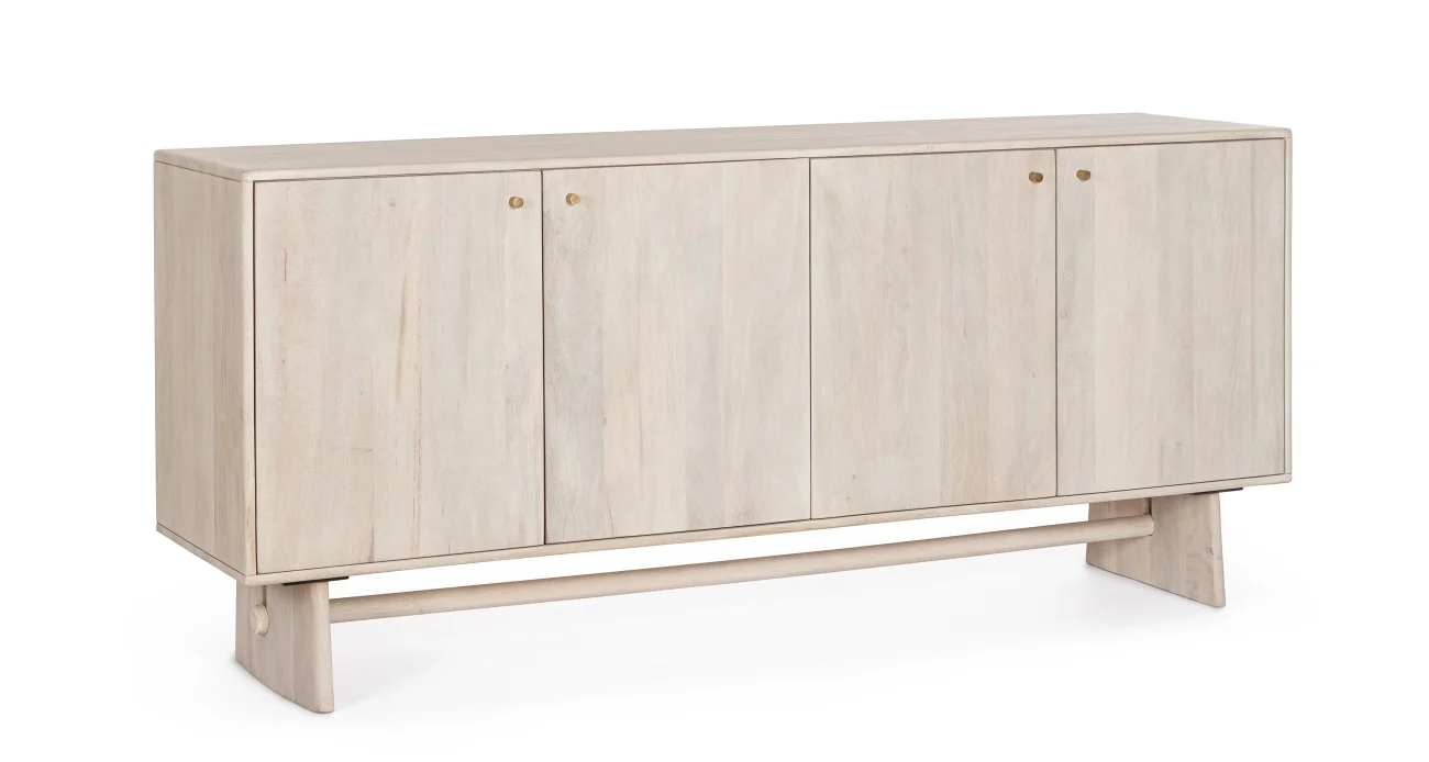 Sideboard Elisheva aus Mangoholz, skandinavischer Stil, beige, 180 cm, mit 4 Türen - Bizzotto