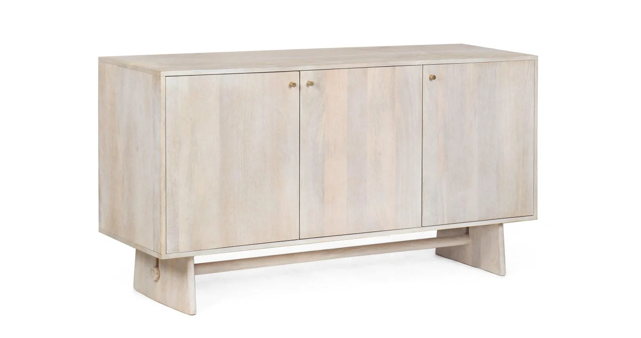 Sideboard Elisheva aus Mangoholz, skandinavisches Design, beige, 150 cm breit, mit 3 Türen - Bizzotto