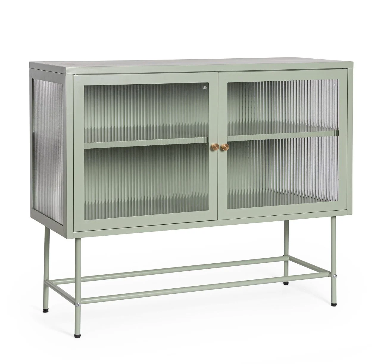 Kommode Carey aus Metall und Glas, klassischer Stil, Salbei, 110x43x90 cm, Bizzotto