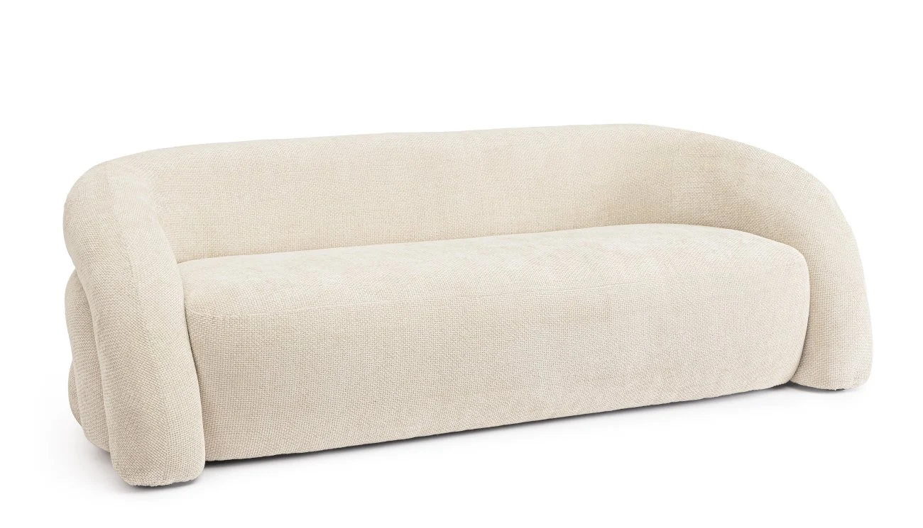 Sofa Clemence aus Stoff, modern und gepolstert, Beige, komfortabel für 2-3 Personen