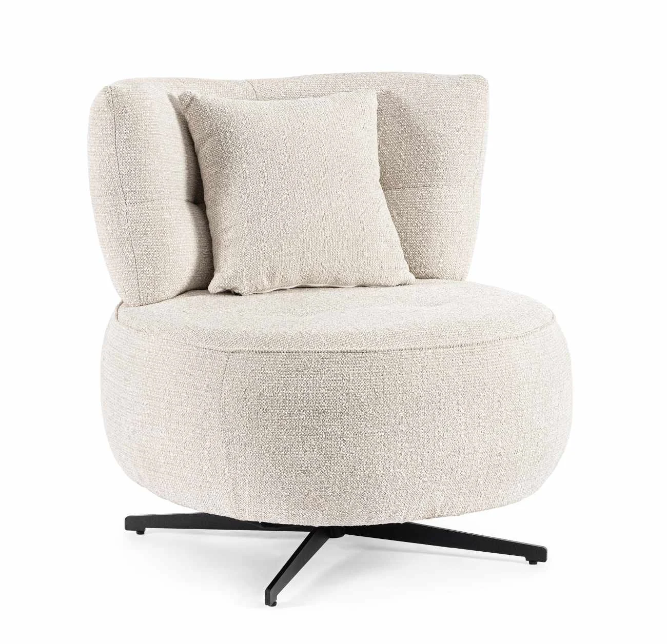 Sessel Gonnie aus Chenille-Stoff, modern drehbar, Beige, gepolstert für entspanntes Sitzen