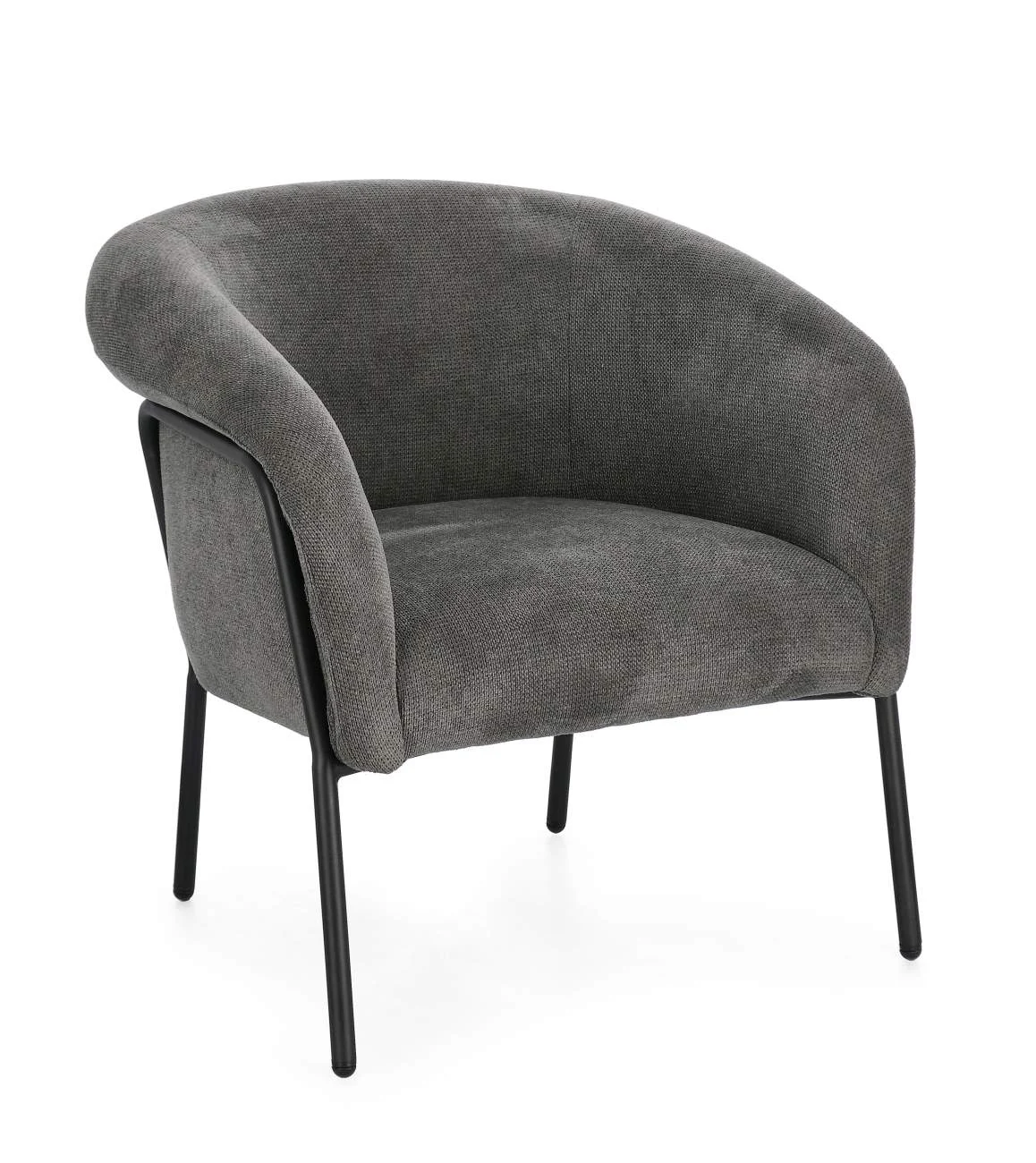 Sessel Camila aus Stoff, modernes Design, Dunkelgrau, gepolstert und mit Metallgestell - Bizzotto