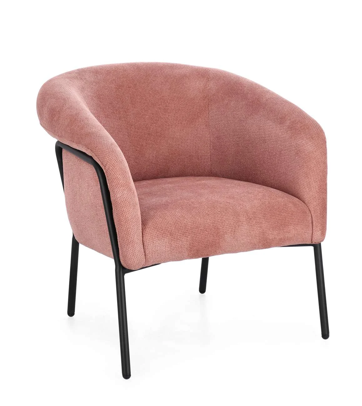 Sessel Camila aus Stoff, modernes Design, gepolstert, coral, Metallgestell schwarz - Bizzotto