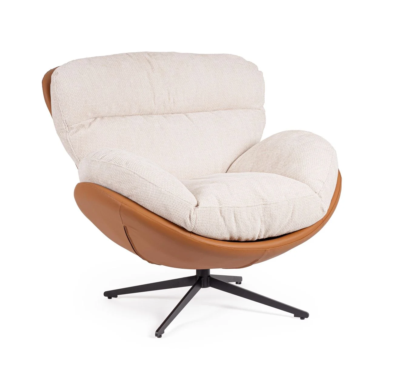 Drehsessel Adinda aus Stoff, modernes Design, drehbar, beige cognac, gepolstert, Bizzotto