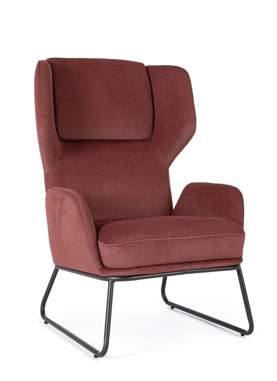 Sessel Ophelia aus Stoff, klassischer Stil, Rostrot, komfortabel gepolstert, Metallgestell - Bizzotto