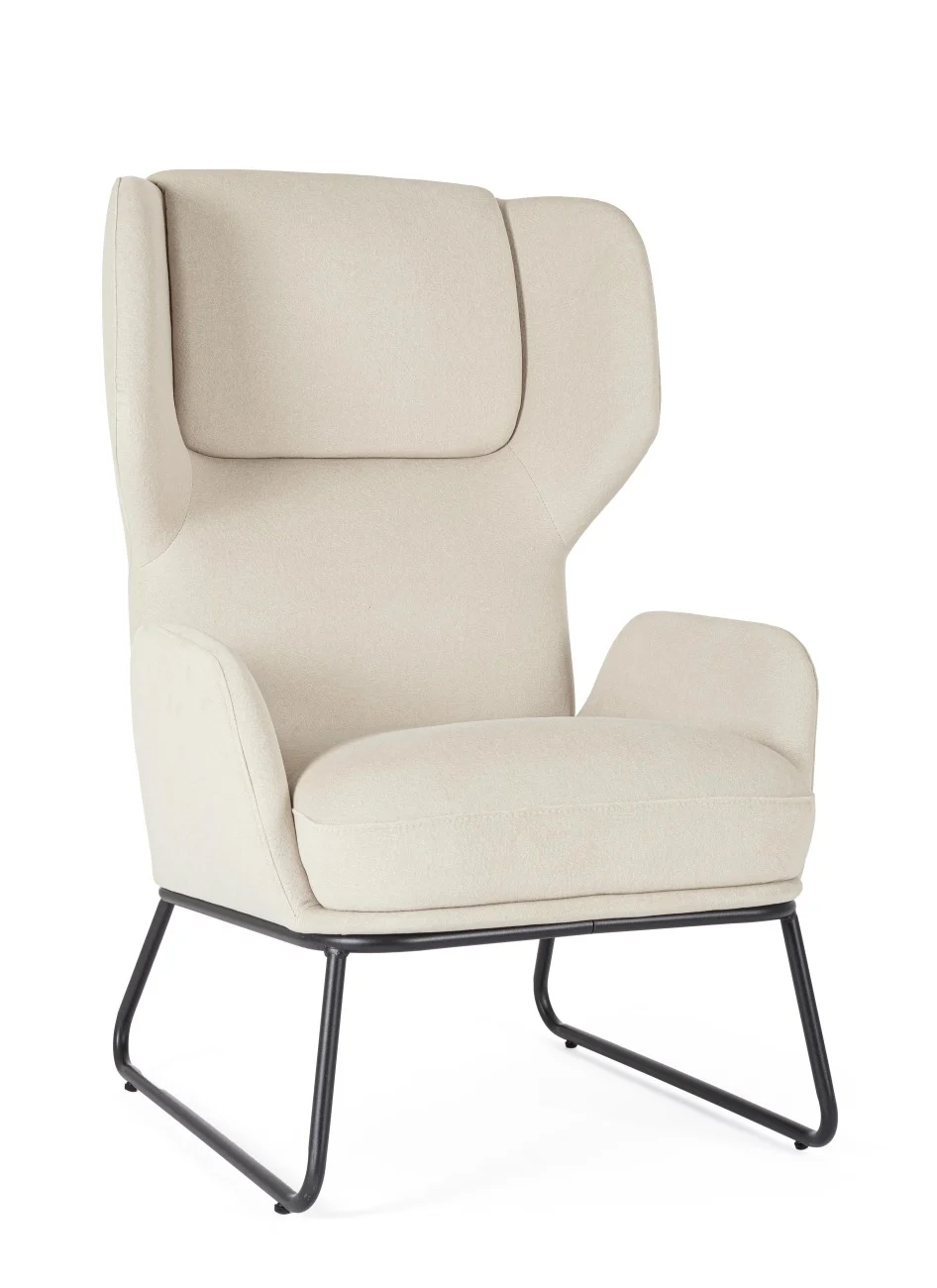 Sessel Ophelia aus Stoff, klassischer Stil, Beige, gepolstert, schwarzes Metallgestell - Bizzotto