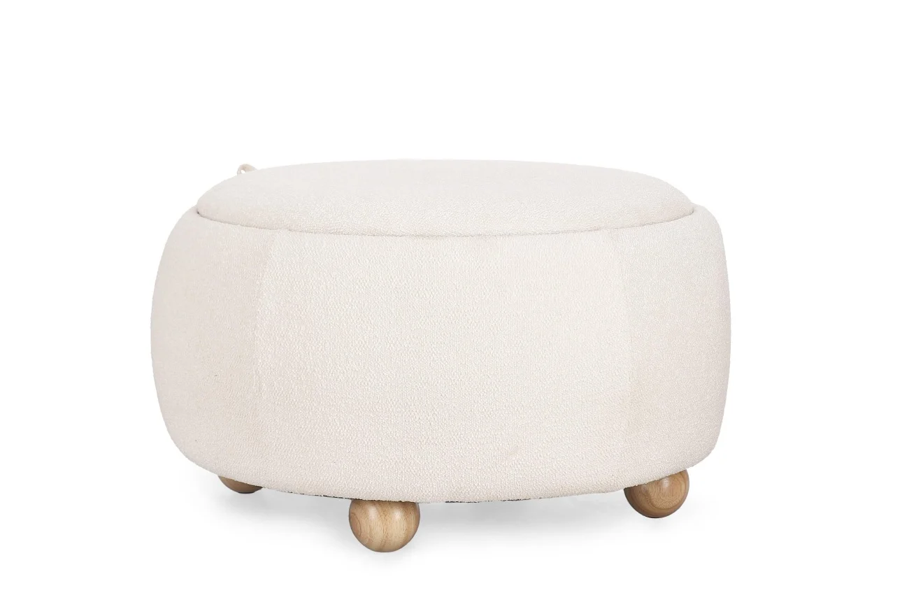 Hocker Irisha mit Behälter, Boucle-Stoff rund, modern, Weiß, gepolstert, Stauraum