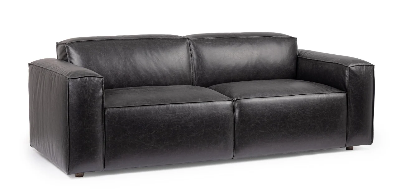 Sofa Joseph aus Kunstleder, klassischer Stil, Schwarz, komfortabel gepolstert, Gestell aus Eschenholz - Bizzotto