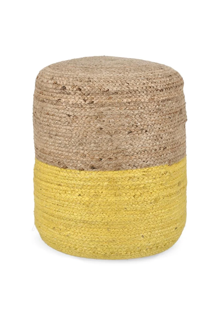 Pouf Jalala aus Jute, skandinavischer Stil, Gelb Natur, rund und vielseitig für Dein Zuhause - Bizzotto