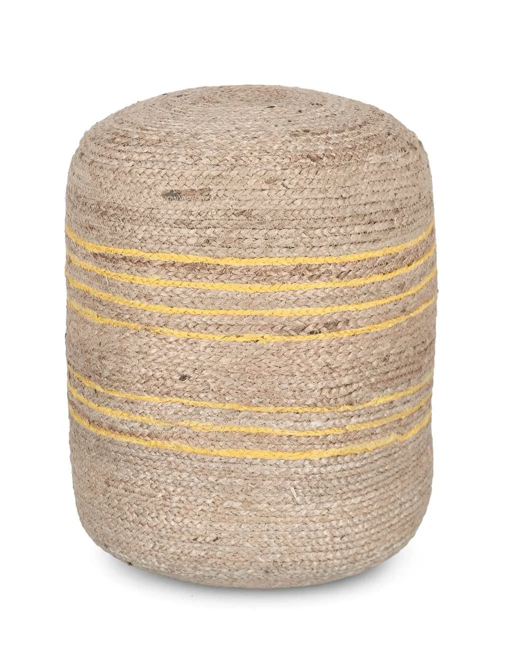Pouf Ankit aus Jute, skandinavisches Design, rund und gepolstert, Gelb Natur, 45x45x50 cm - Bizzotto