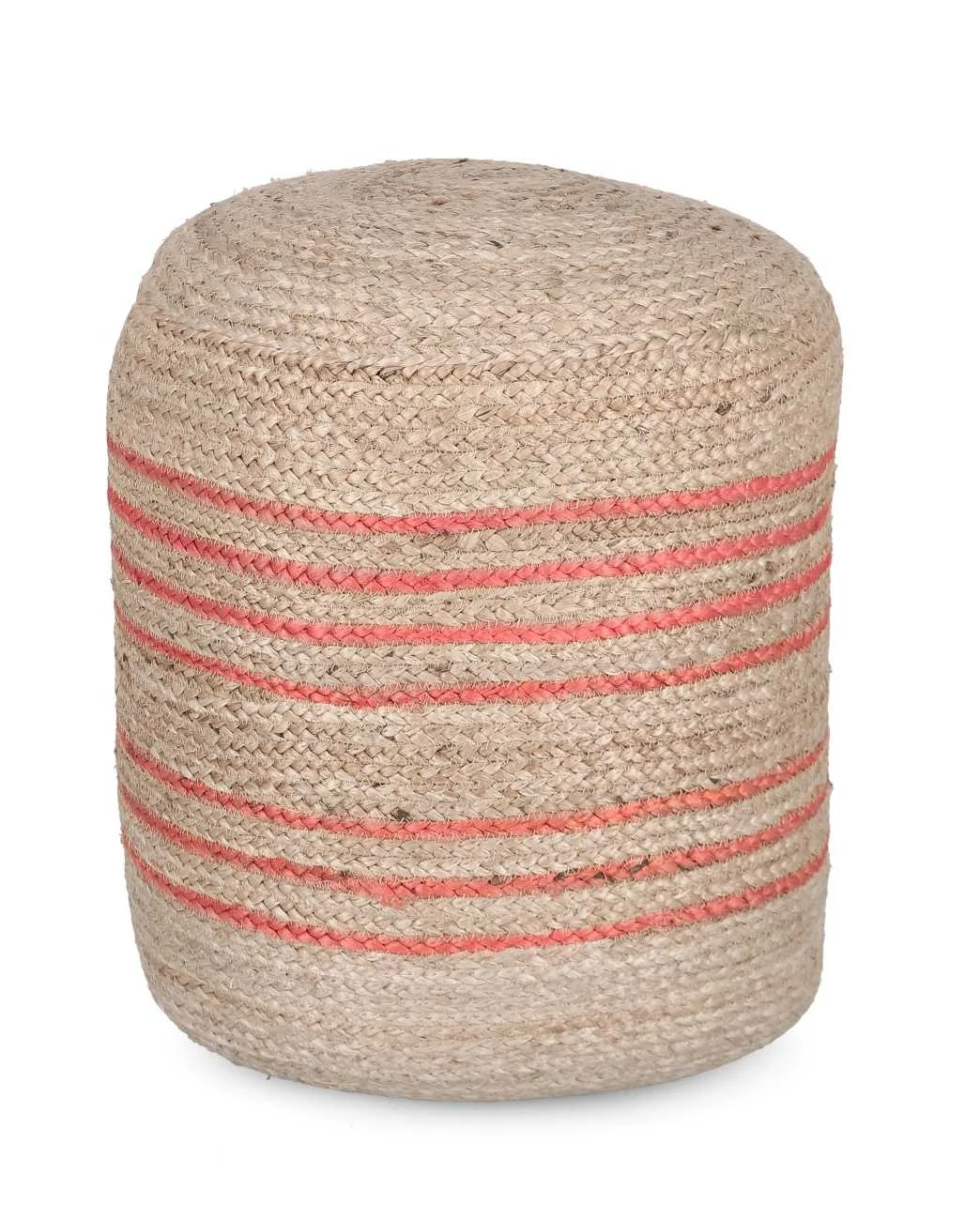 Pouf Ankit aus Jute, skandinavisches Design, rund, gepolstert, orange natur - Bizzotto
