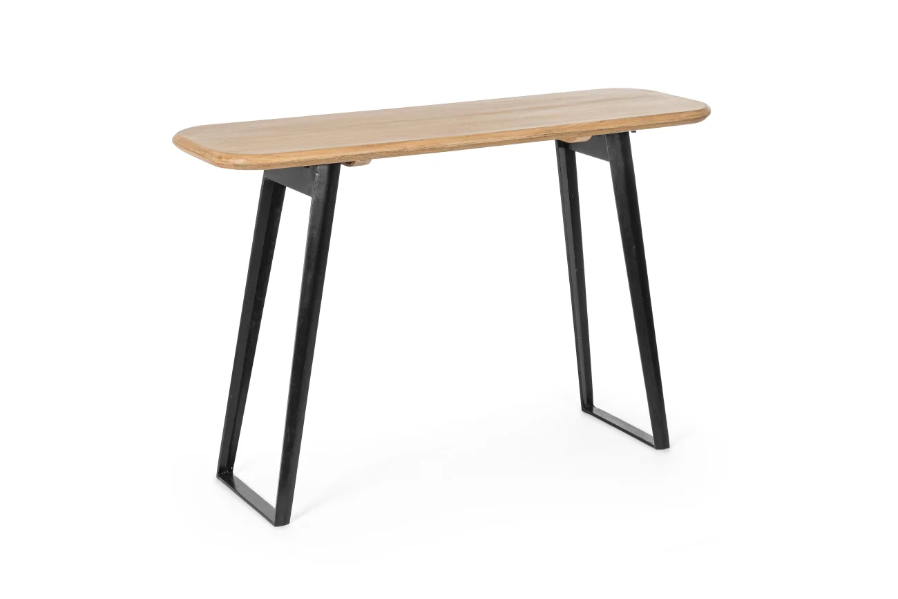 Konsole Nashik aus Mangoholz, klassischer Stil, natur, Metallgestell schwarz, 130 cm breit - Bizzotto