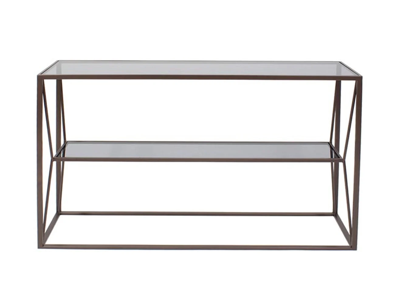 Konsole Espiral aus Metall und Glas, modern, dunkelbronze, 120 cm, mit Sicherheitsglas - Bizzotto