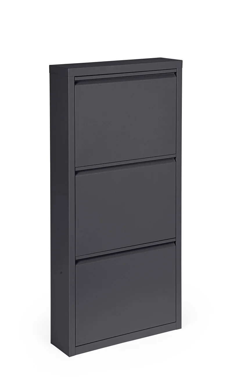 Schuhschrank Eyvin aus Metall, modern und lackiert, 3 Fächer, schwarz, kompakt für Flur - Bizzotto