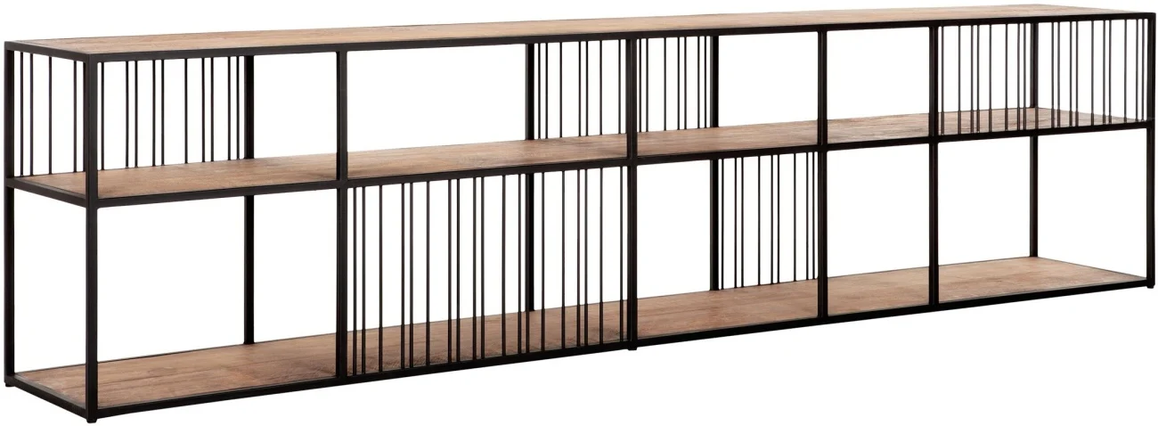 TV Board Barra aus recyceltem Teakholz, modernes Design, natur, 225 cm breit, Gestell schwarz - dtp Home