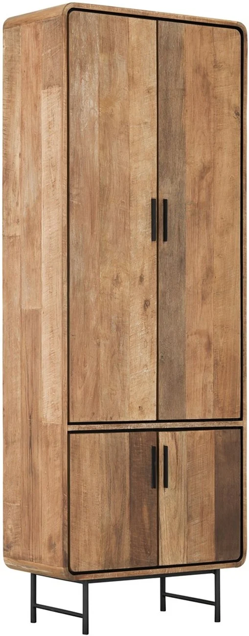 Schrank Evo aus recyceltem Teakholz, modernes Design mit Holztüren, naturfarben, 220 cm hoch - dtp Home