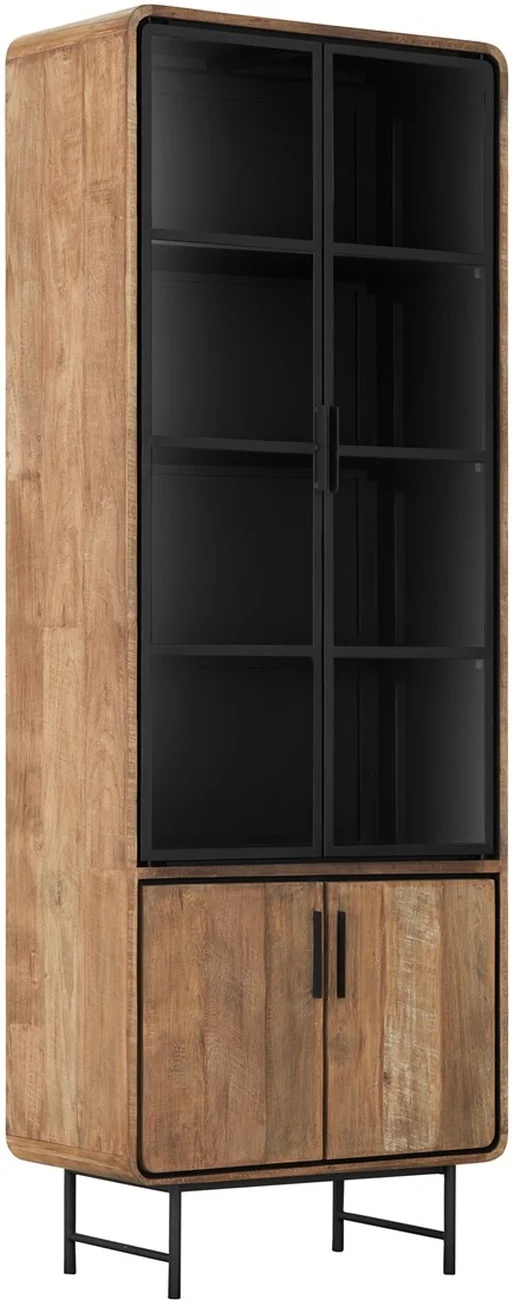 Schrank Evo aus recyceltem Teakholz, modern mit Glastüren, natur und schwarz, 80x40x220 cm - dtp Home