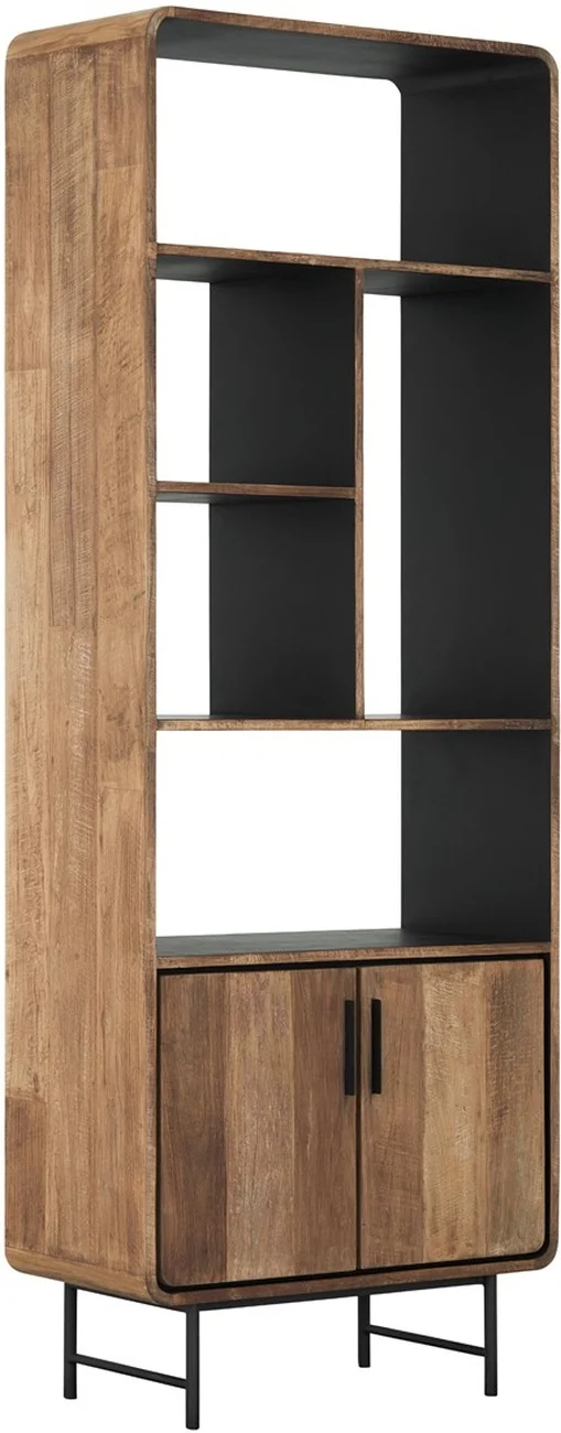 Regal Evo aus recyceltem Teakholz, massiv, modernes Design, natur, Metallgestell, 6 Fächer, 2 Türen - dtp Home