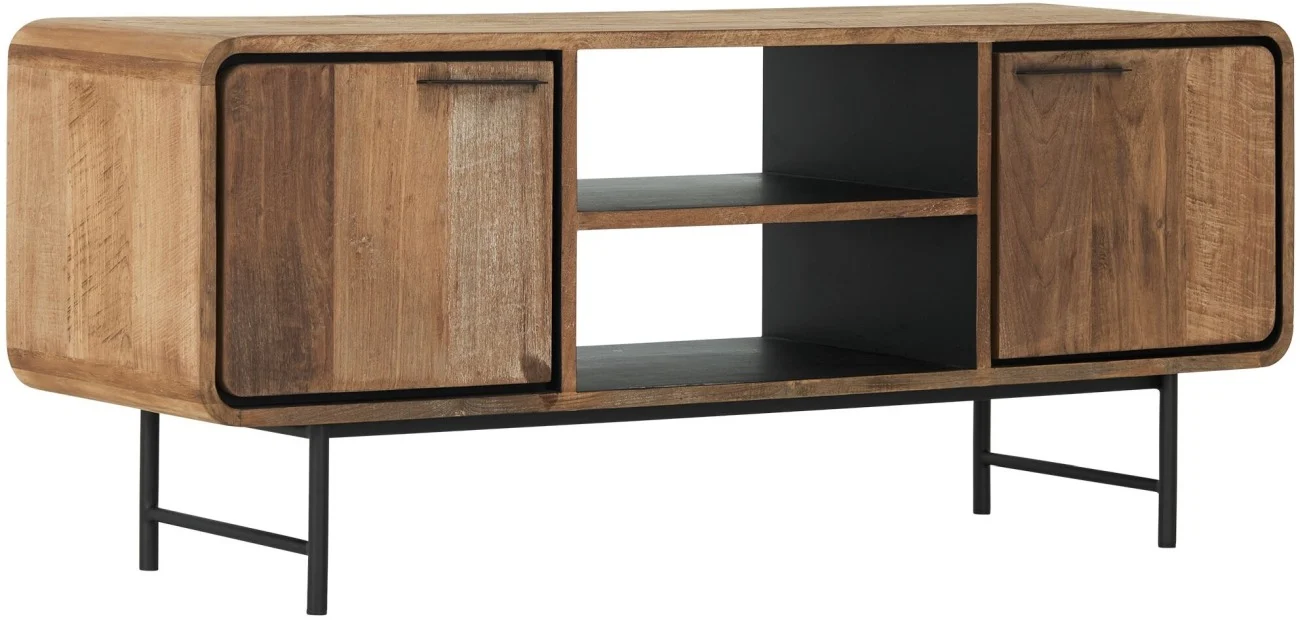 TV Board Evo aus recyceltem Teakholz, modern, Natur, 145 cm, Metallgestell, 2 Türen - dtp Home