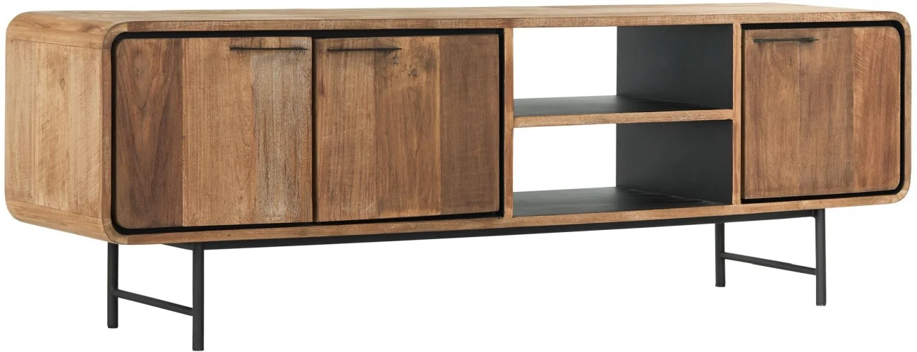 TV Board Evo aus recyceltem Teakholz, modern, natur, 185 cm, Metallgestell, nachhaltiges Design - dtp Home