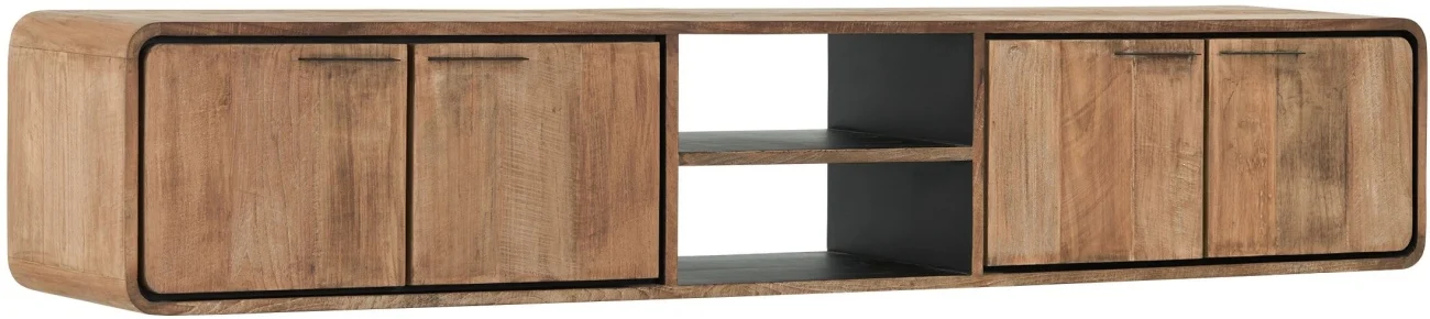 TV Board Evo aus recyceltem Teakholz, modern hängend, natur, 225 cm breit, Metallgriffe - dtp Home
