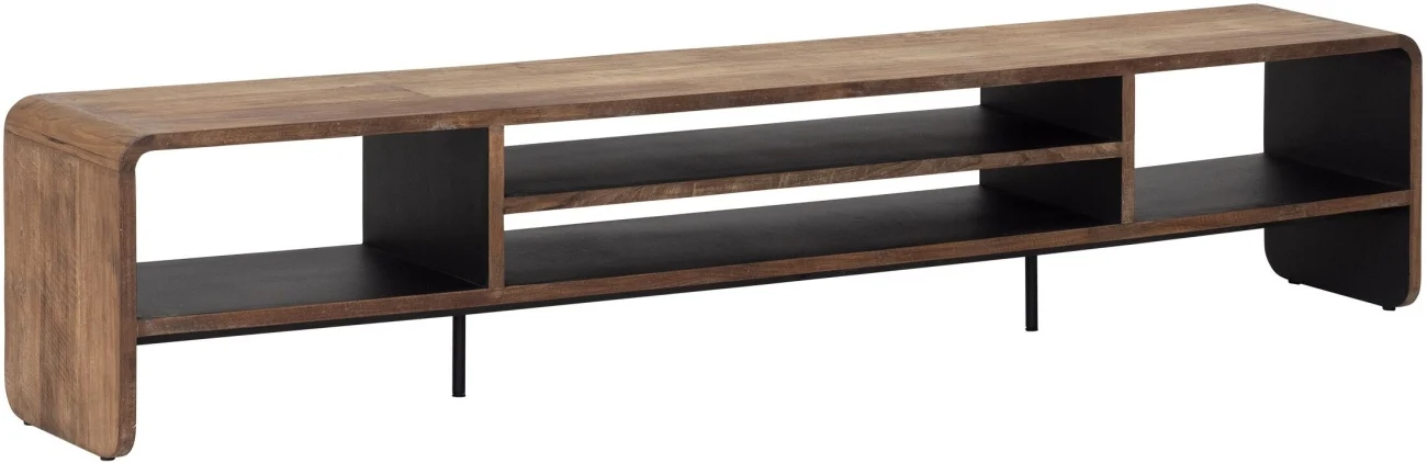 TV Board Evo aus recyceltem Teakholz, klassisch, natur, 225 cm breit, vier Fächer - dtp Home