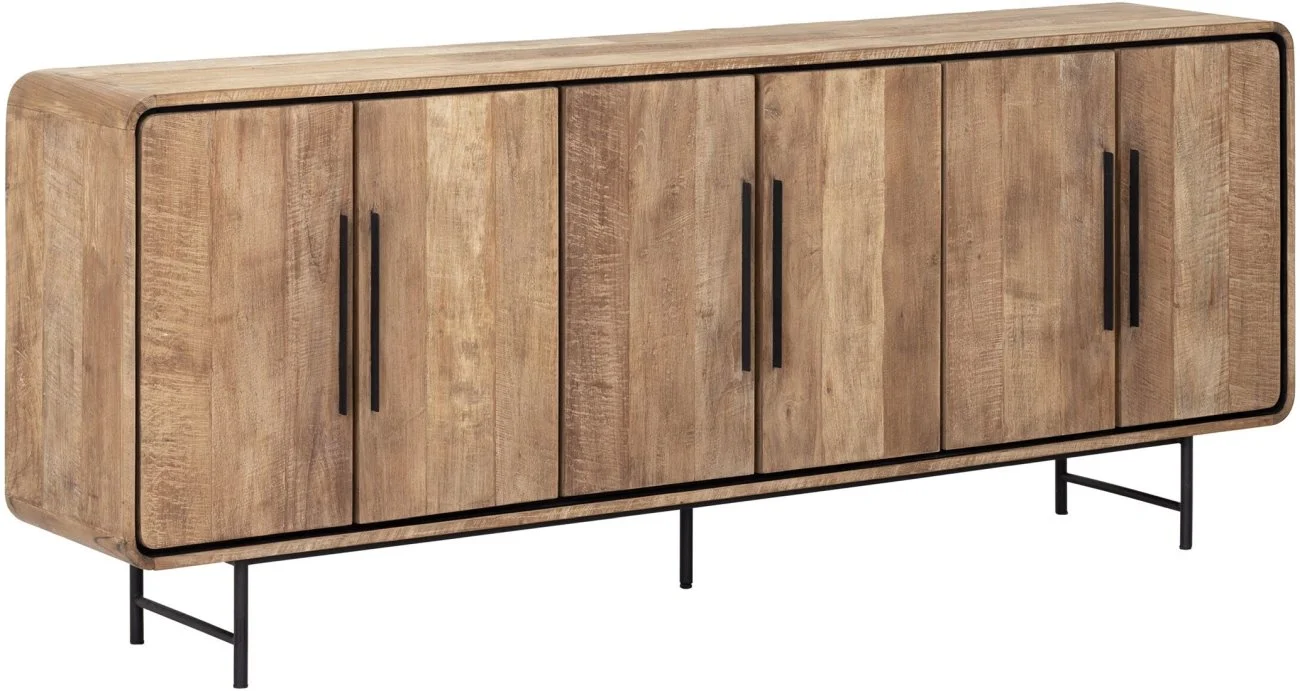 Sideboard Evo aus recyceltem Teakholz, modernes Design, natur, 220 cm Breite, Metallgestell - dtp Home
