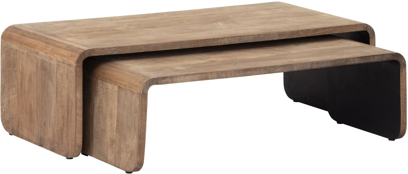 Couchtisch Set Evo aus recyceltem Teakholz, massiv, rechteckig, natur, 2er-Set, nachhaltiges Design