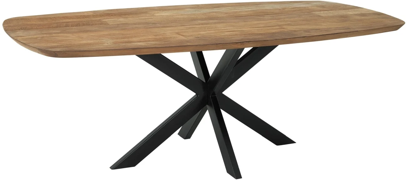 Esstisch Evo aus recyceltem Teakholz, modernes Design, natur, 220 cm, Metallgestell schwarz - dtp Home