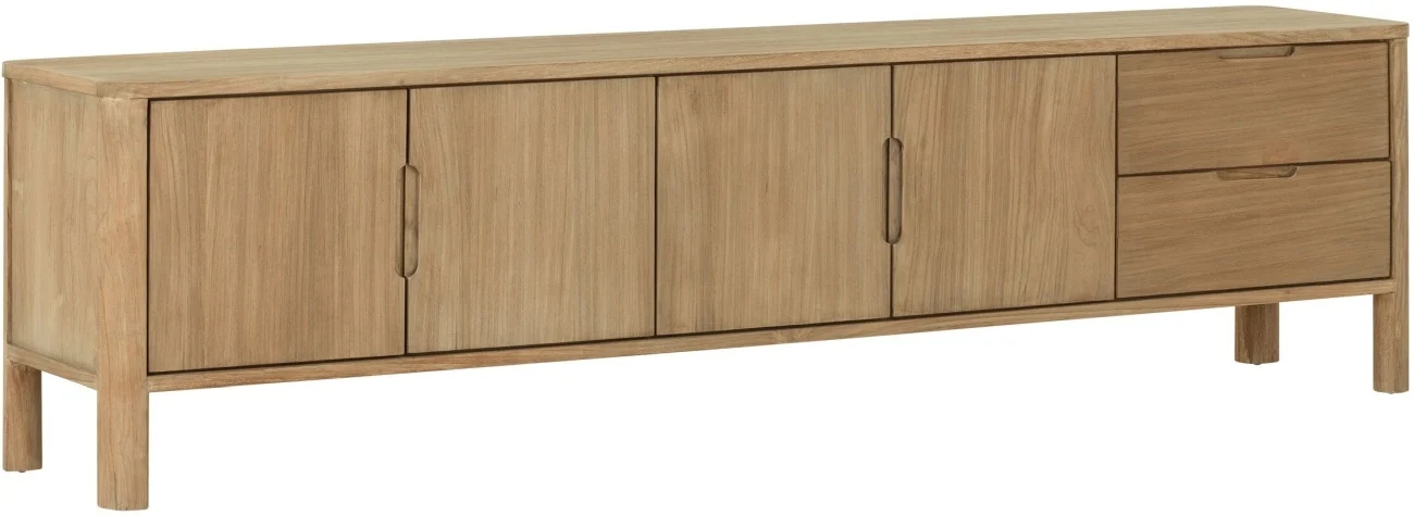 TV Board Forte aus Teakholz, skandinavisches Design, natur, 210 cm, zwei Schubladen, vier Türen - dtp Home