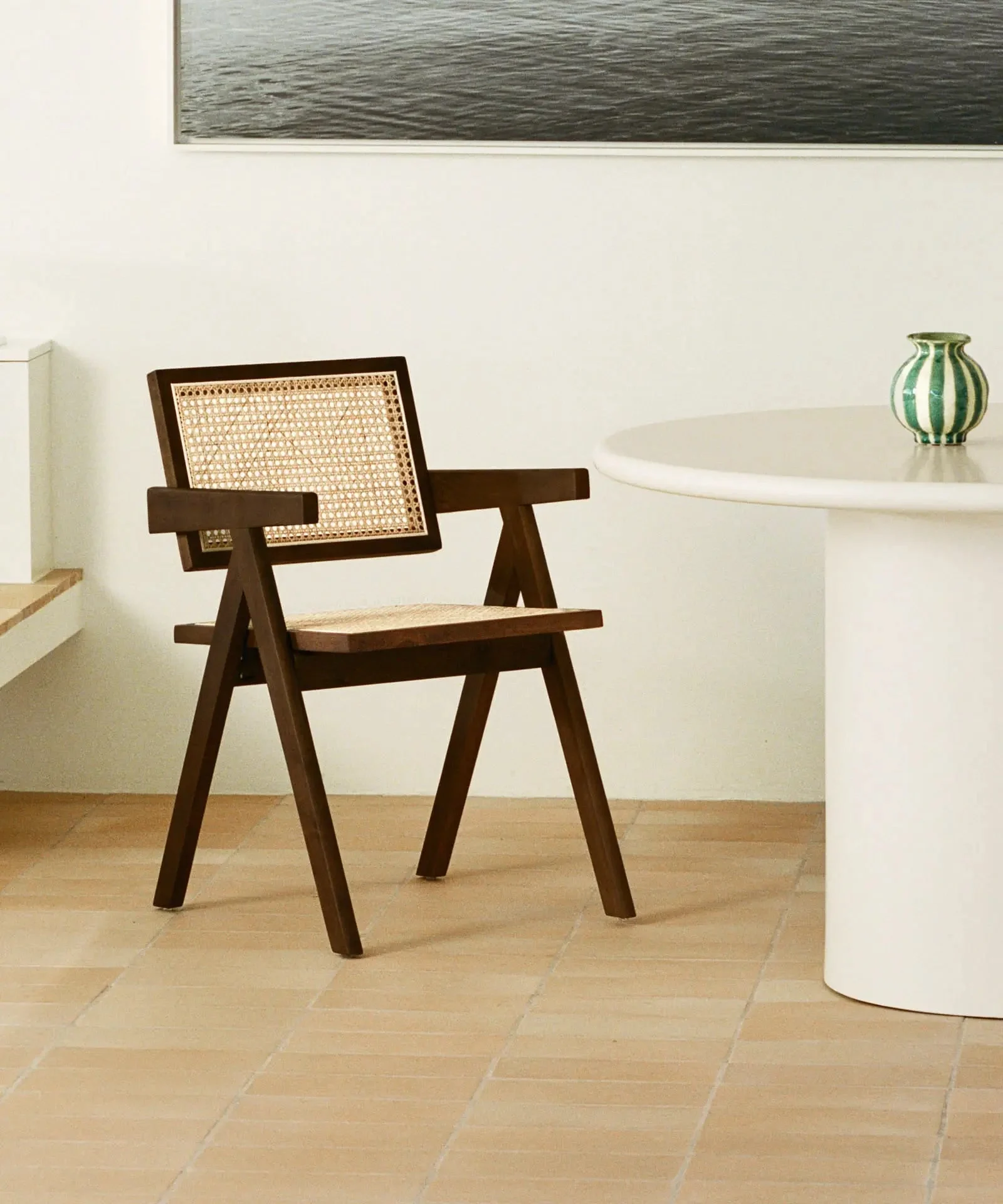 Esszimmerstuhl mit Armlehnen aus Holz und Rattan Chiara Arms - Northdeco
