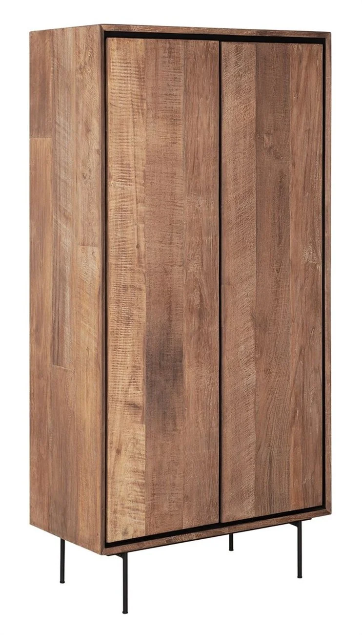 Schrank Metropole aus recyceltem Teakholz, modernes Design, Natur, 90 cm breit, Metallgestell - dtp Home