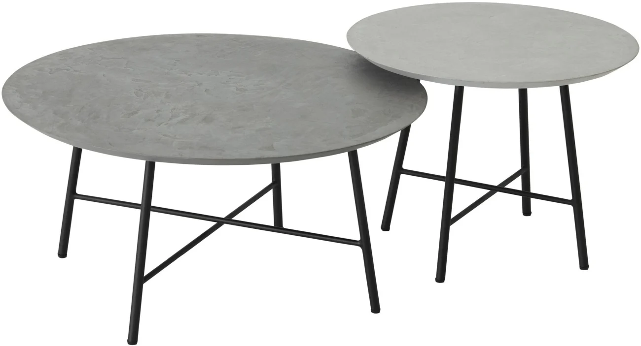Couchtisch Delta 2er Set aus Mortex, modern rundes Design, Frost hellgrau, Metallgestell - dtp Home