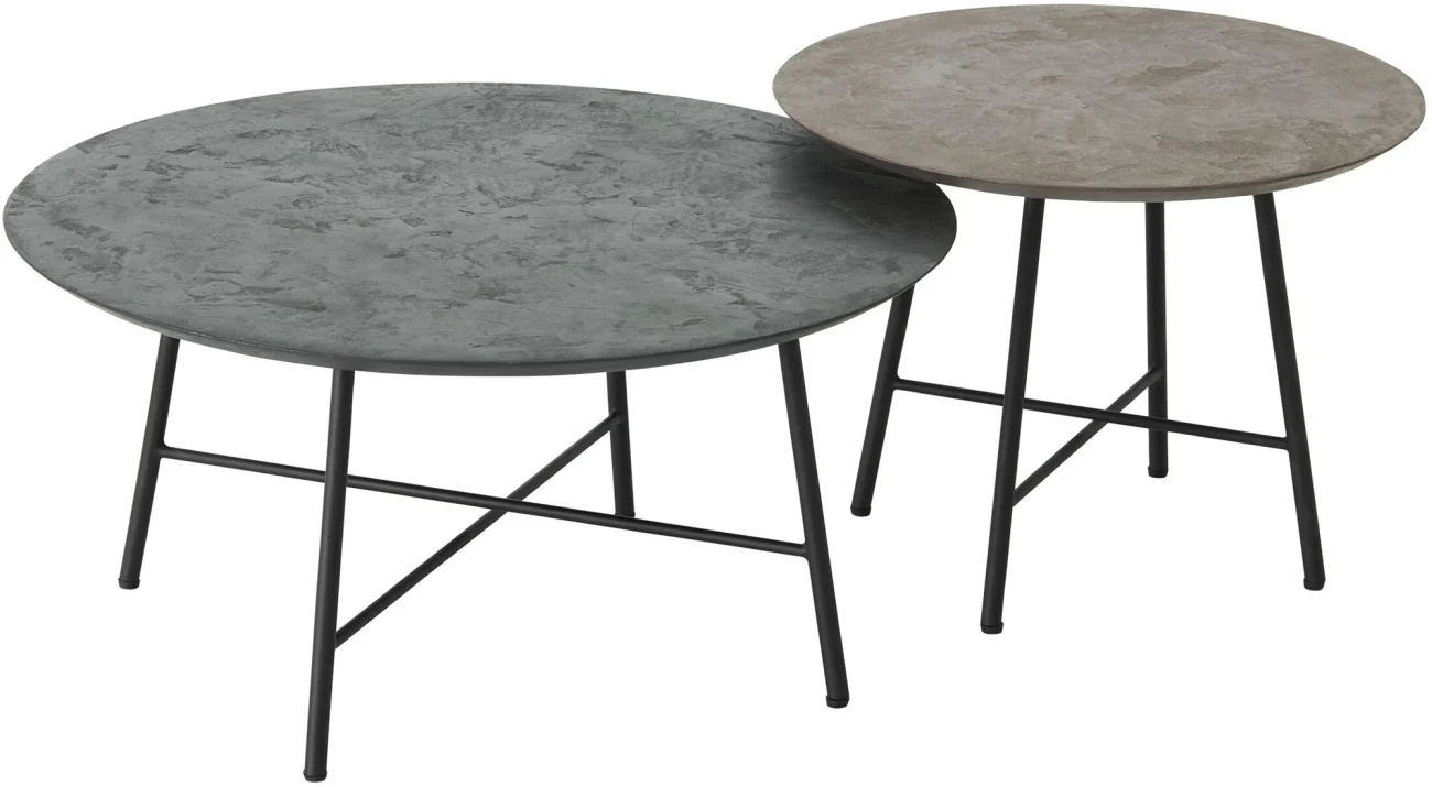 Couchtisch Delta 2er Set aus Mortex, modern rundes Design, Pepper dunkelgrau braun, Metallgestell - dtp Home