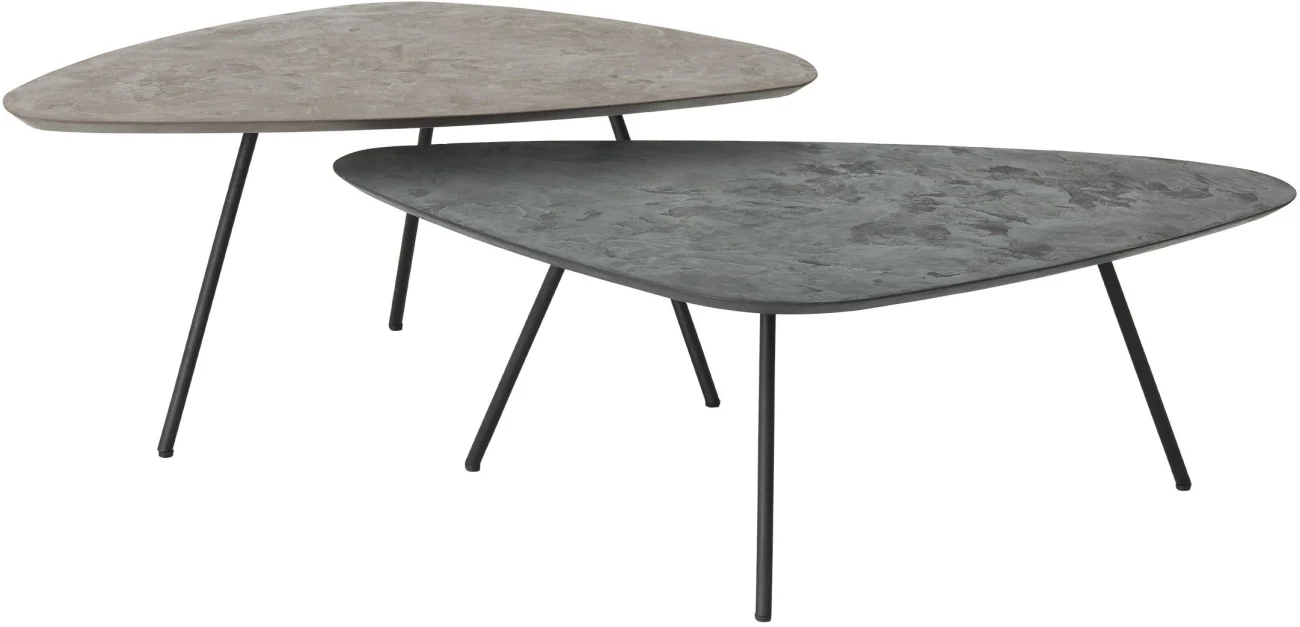 Couchtisch Pelectro 2er Set aus Mortex, modern, Pepper Dunkelgrau, eckig, Metallgestell - dtp Home